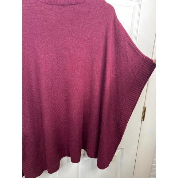 Nordstrom Wool Poncho Sweater One Size Burgundy Wine V-Neck Cable Knit Cashmere - Picture 9 of 11